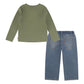 Image 2 of Long Sleeve Thermal Henley and Denim Two-Piece Outfit Set (Little Kids)
