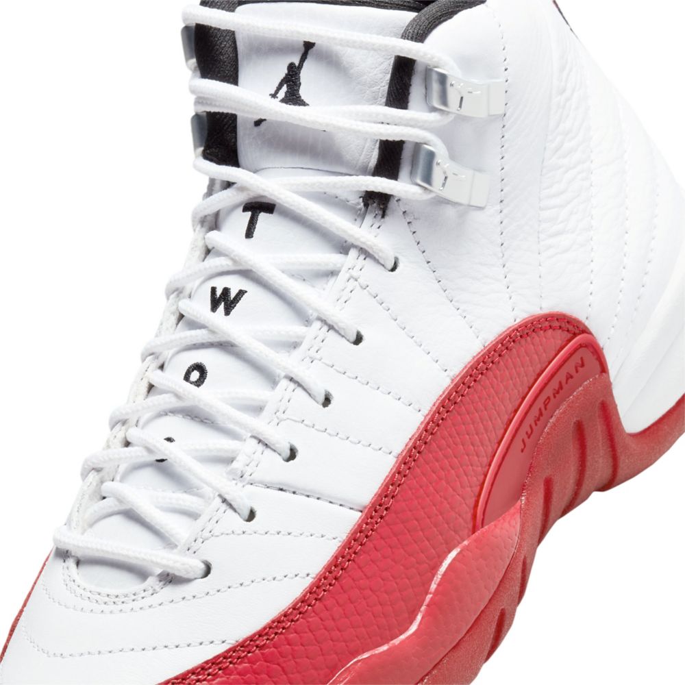Air Jordan 12 Retro "Cherry" Big Kid Boys' Sneaker Laces Close Up