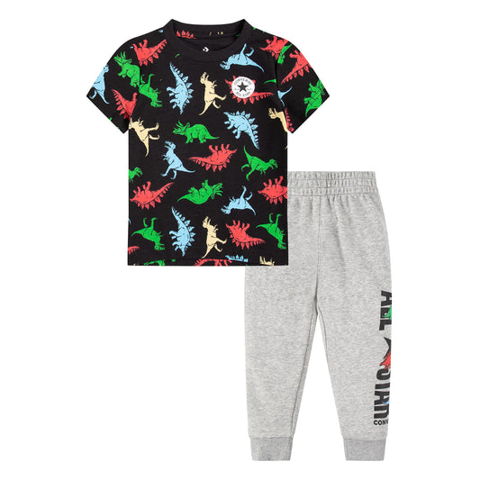 Image 1 of Dino Short Sleeve Tee + French Terry Joggers Set (Toddler)